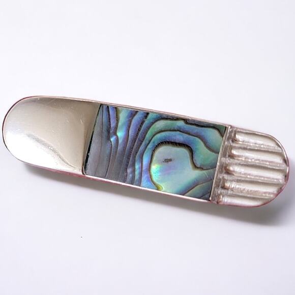 Vintage Sterling Silver Abalone Brooch, Art Deco Design - Picture 1 of 10